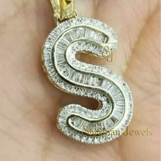 Custom S Letter VVS Diamond hip-hop Pendant 14K Solid Gold - 2.58 CTW
