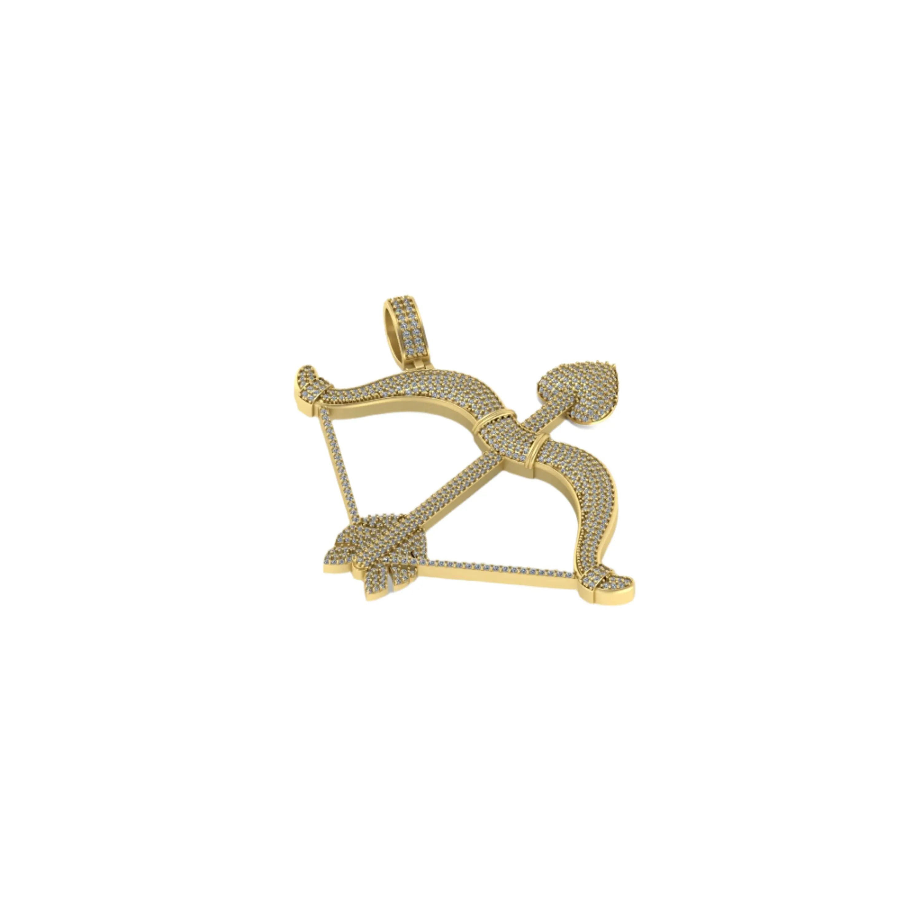 Cupid love arrow diamond Pendant 14K solid gold - 3.19 CTW