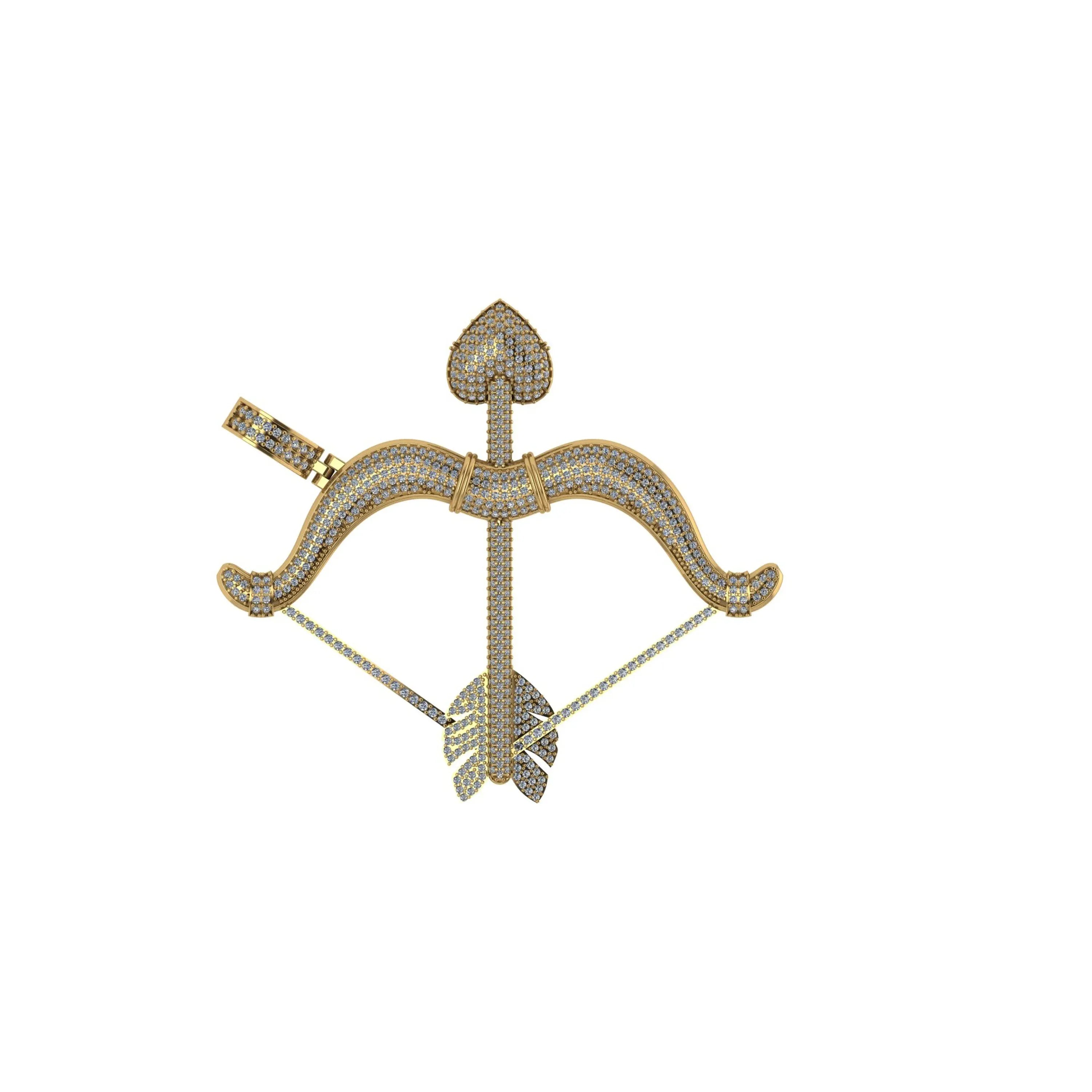 Cupid love arrow diamond Pendant 14K solid gold - 3.19 CTW