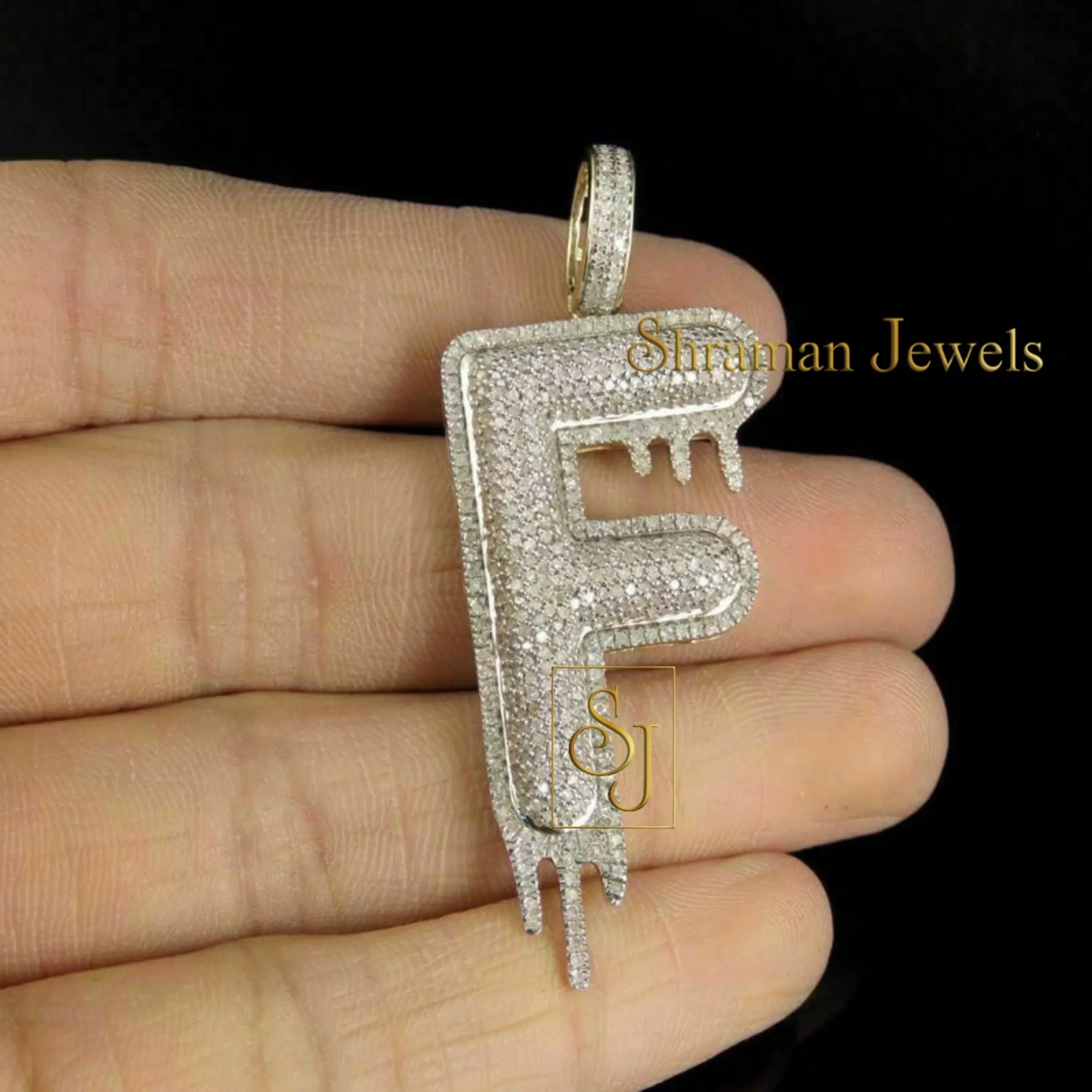Custom Letter F Natural Diamond Pendant - 3.00 CTW