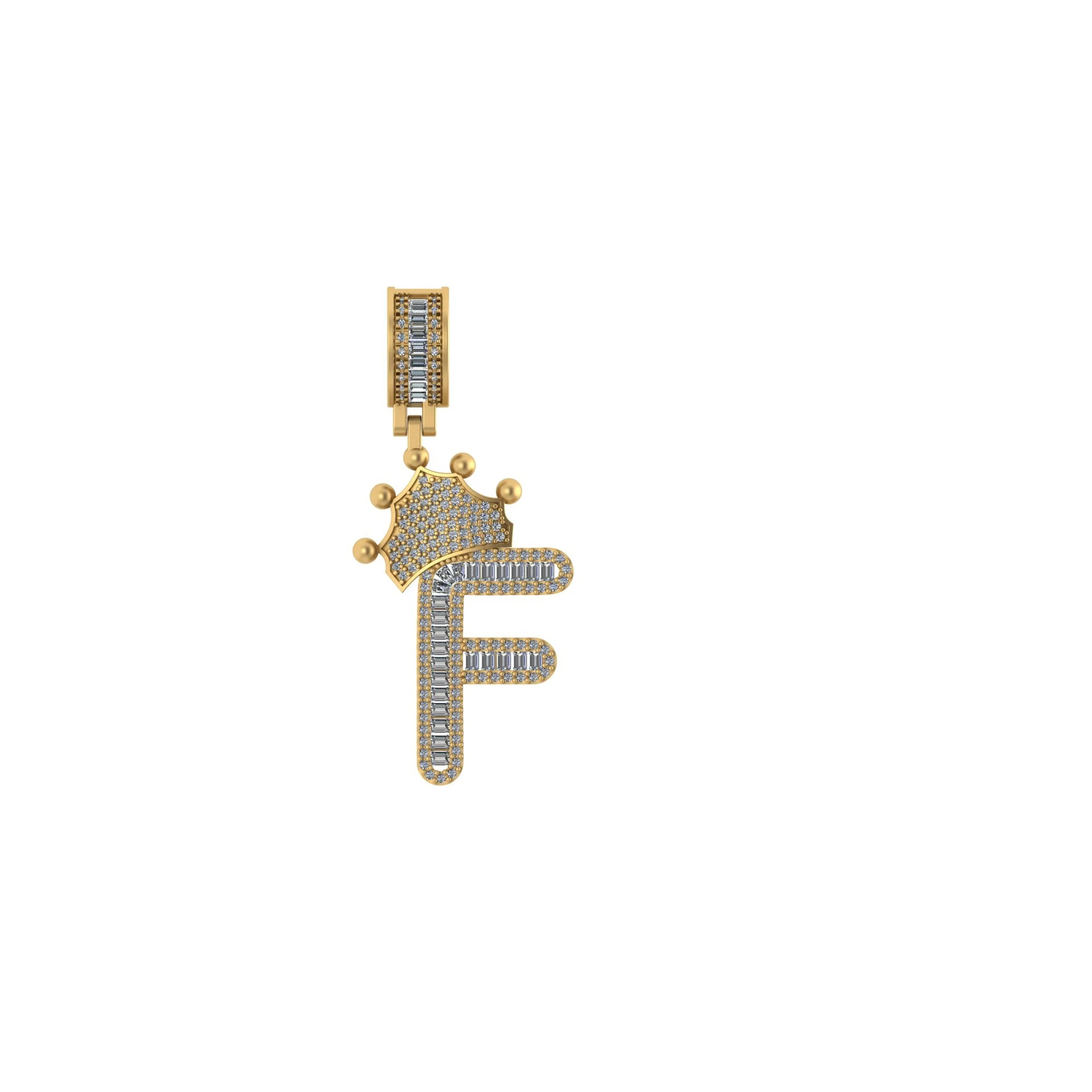 Custom Letter Crown Pendant 14K Solid Gold - 1.82 CTW