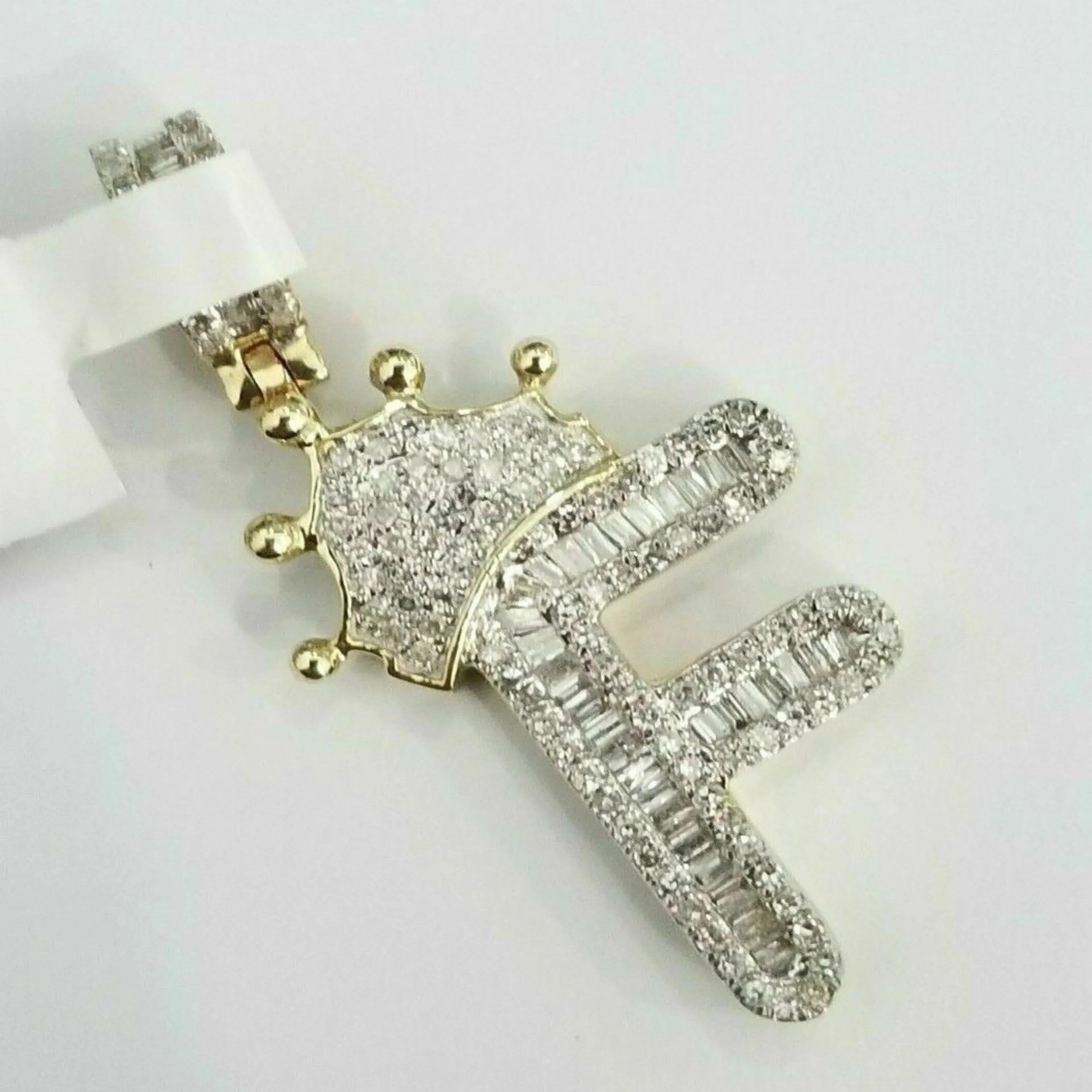 Custom Letter Crown Pendant 14K Solid Gold - 1.82 CTW