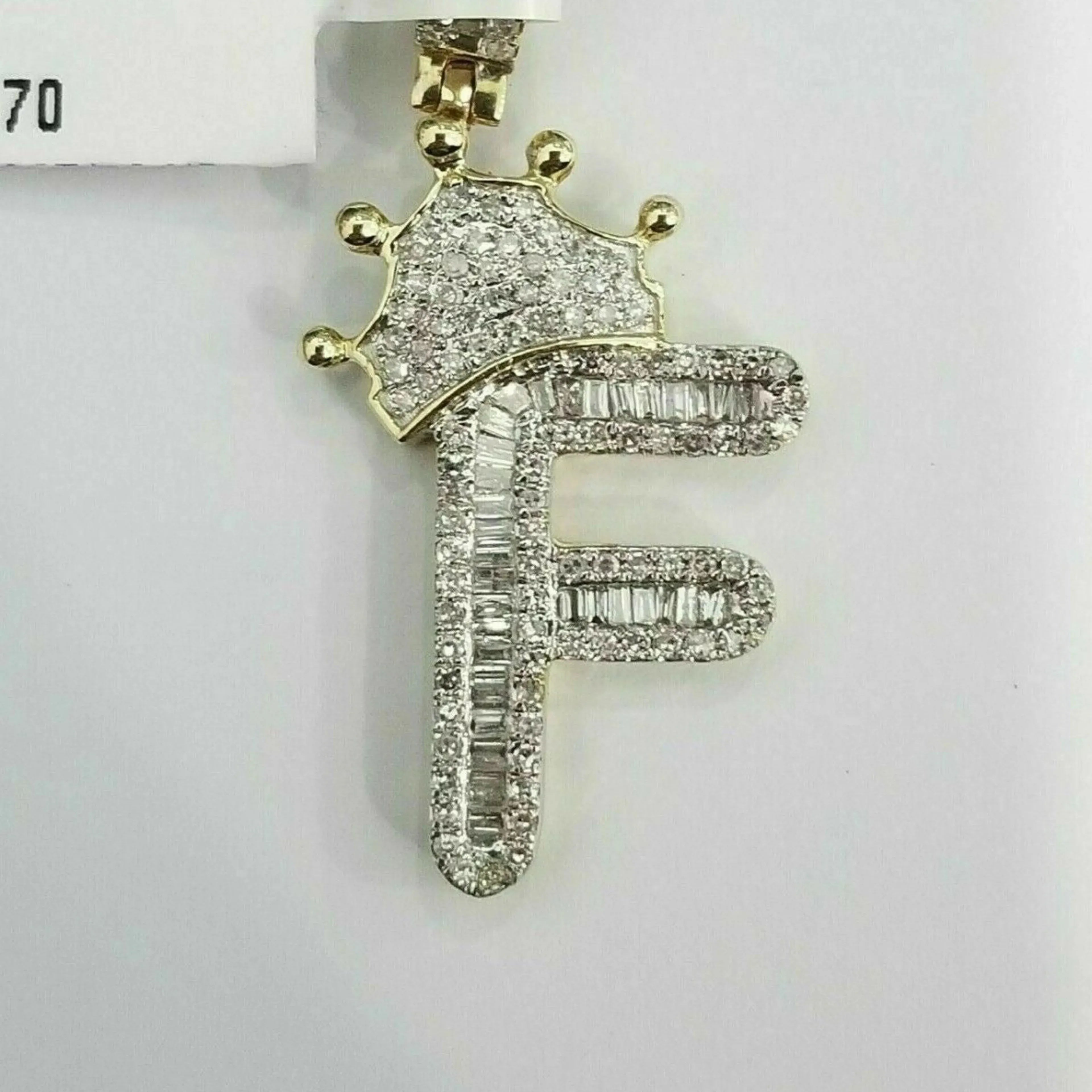 Custom Letter Crown Pendant 14K Solid Gold - 1.82 CTW