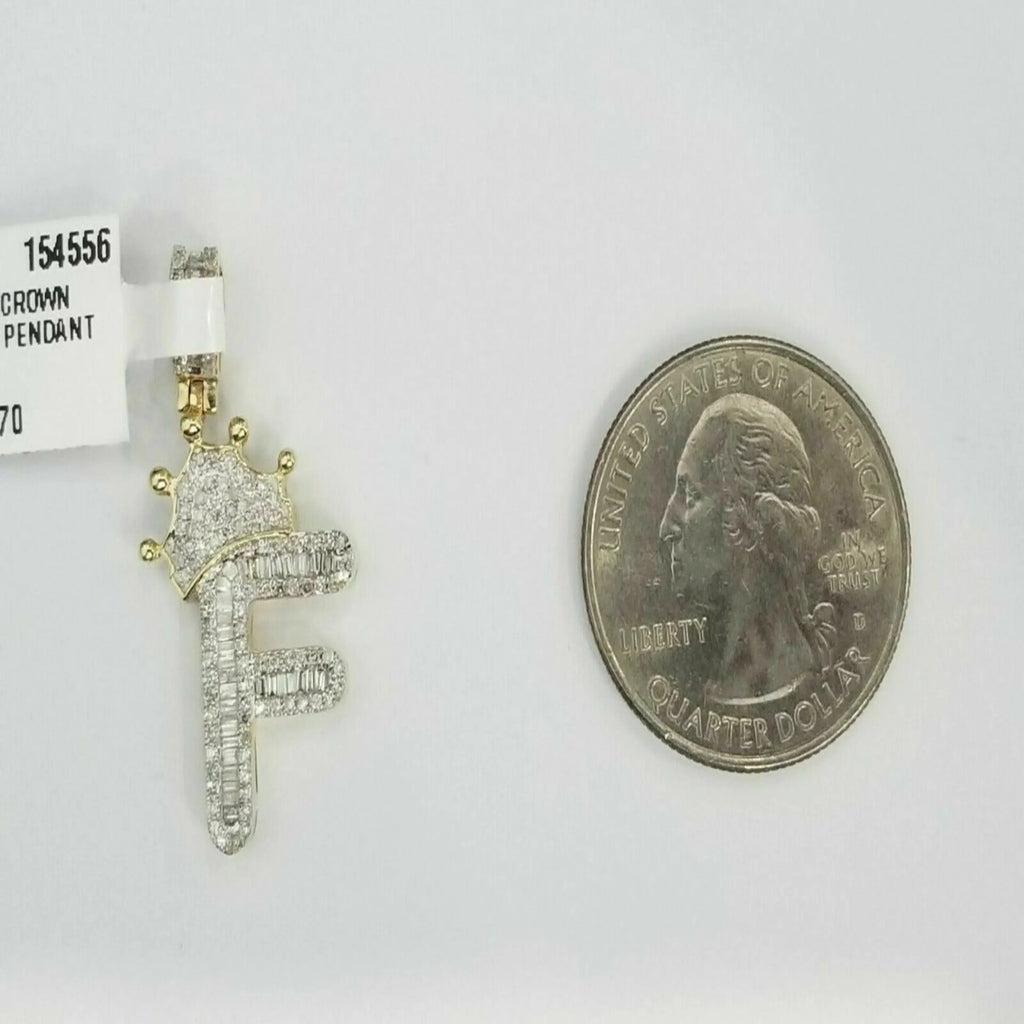 Custom Letter Crown Pendant 14K Solid Gold - 1.82 CTW