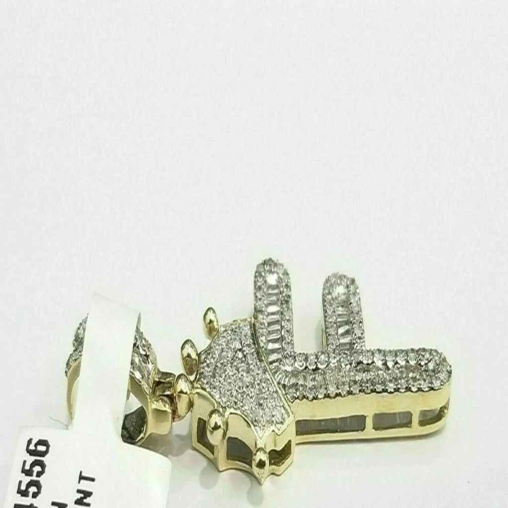 Custom Letter Crown Pendant 14K Solid Gold - 1.82 CTW