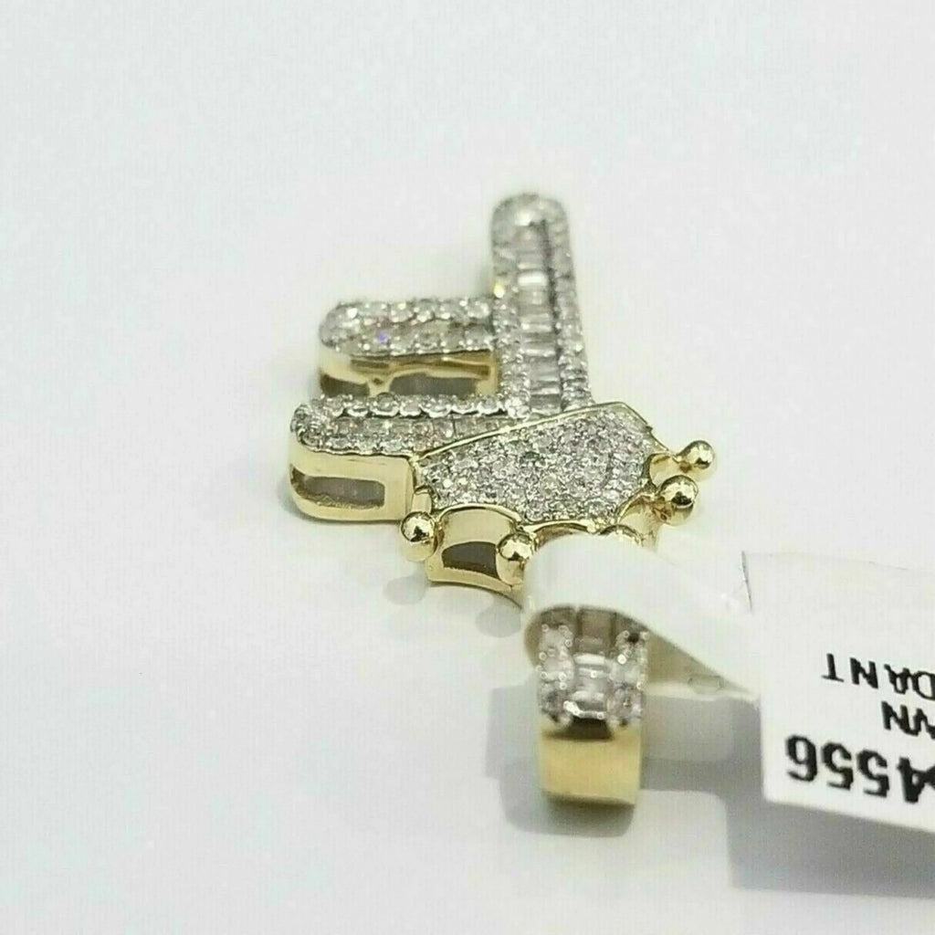 Custom Letter Crown Pendant 14K Solid Gold - 1.82 CTW