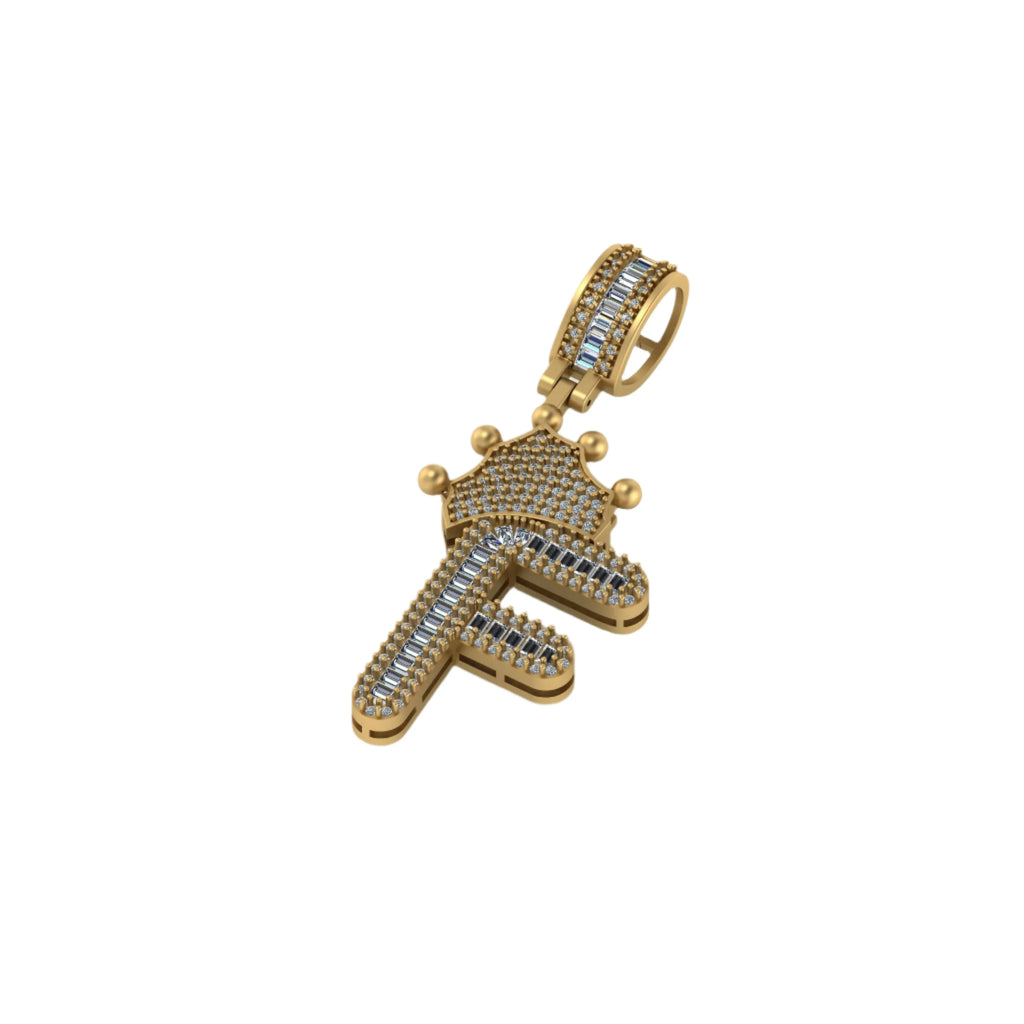 Custom Letter Crown Pendant 14K Solid Gold - 1.82 CTW