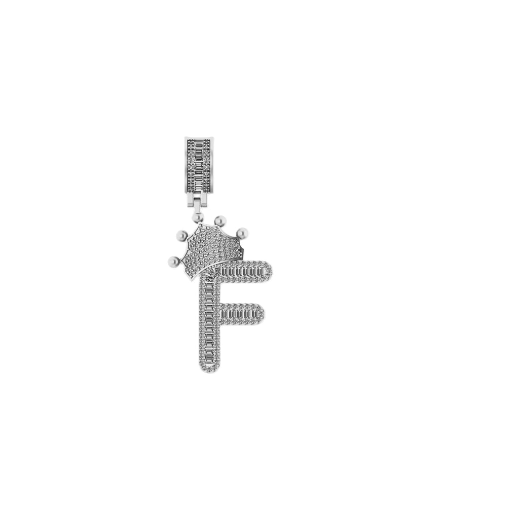 Custom Letter Crown Pendant 14K Solid Gold - 1.82 CTW