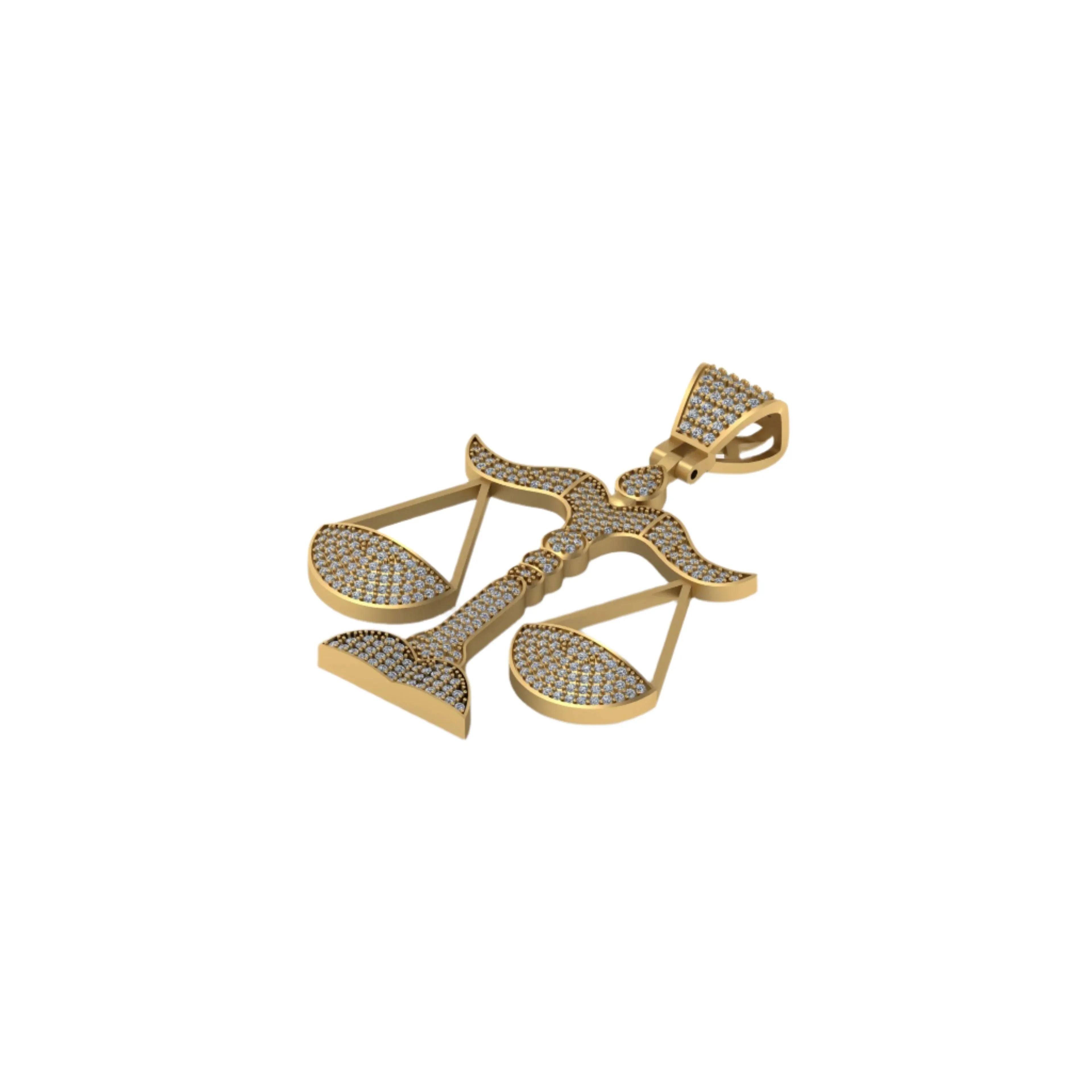 Balance Scale Diamond Pendant 14k Solid Gold - 1.88 CTW