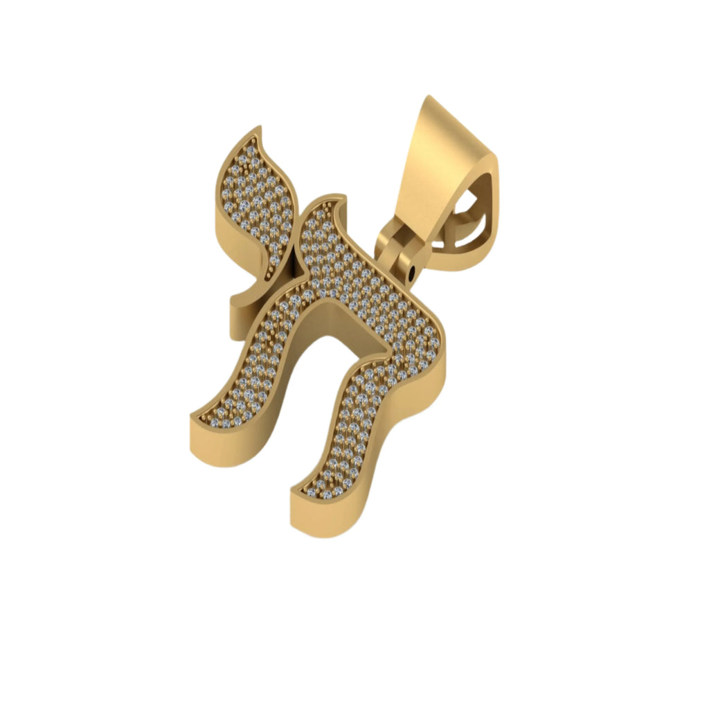 Custom CHAI Diamond Pendant 10K solid Gold - 0.91 CTW
