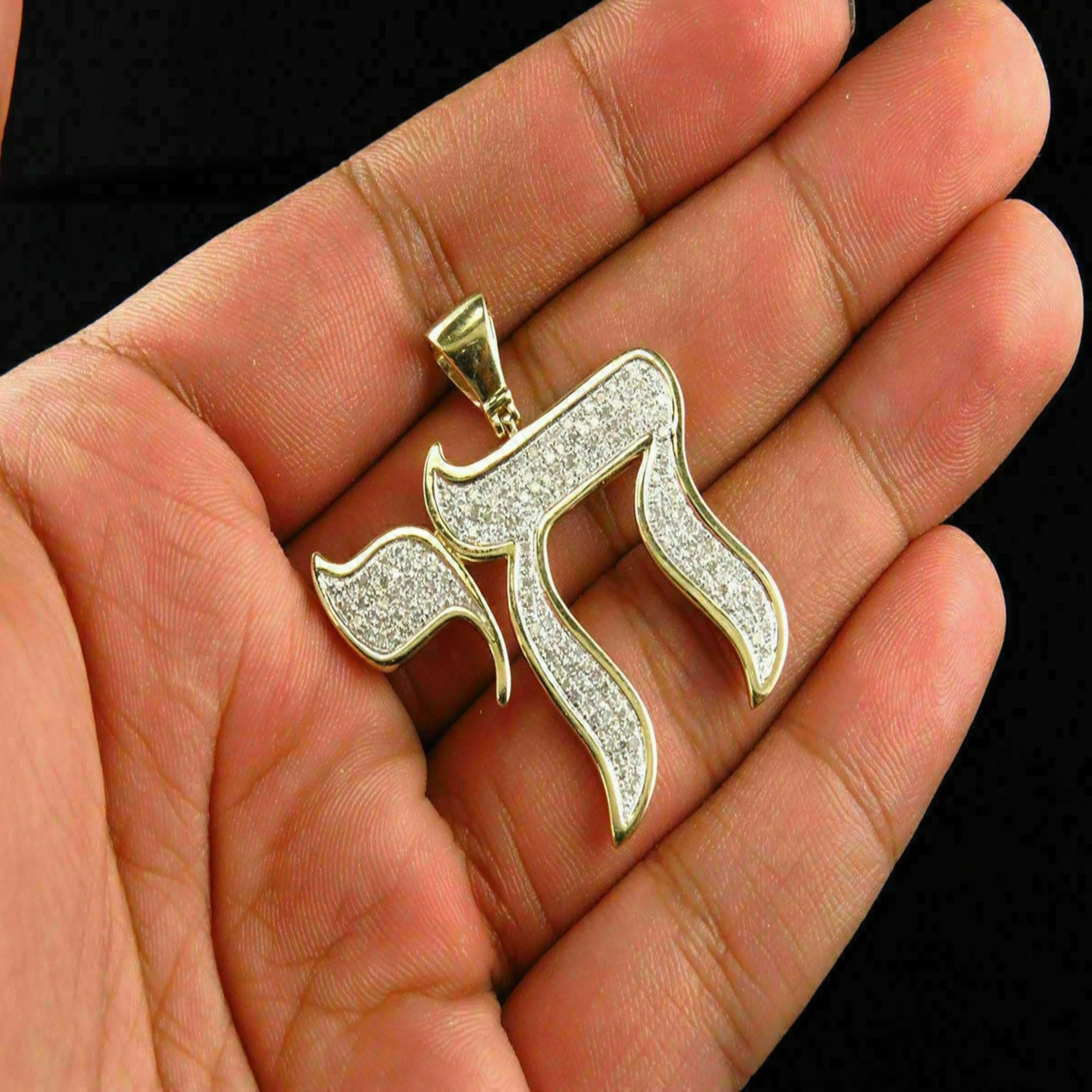 Custom CHAI Diamond Pendant 10K solid Gold - 0.91 CTW