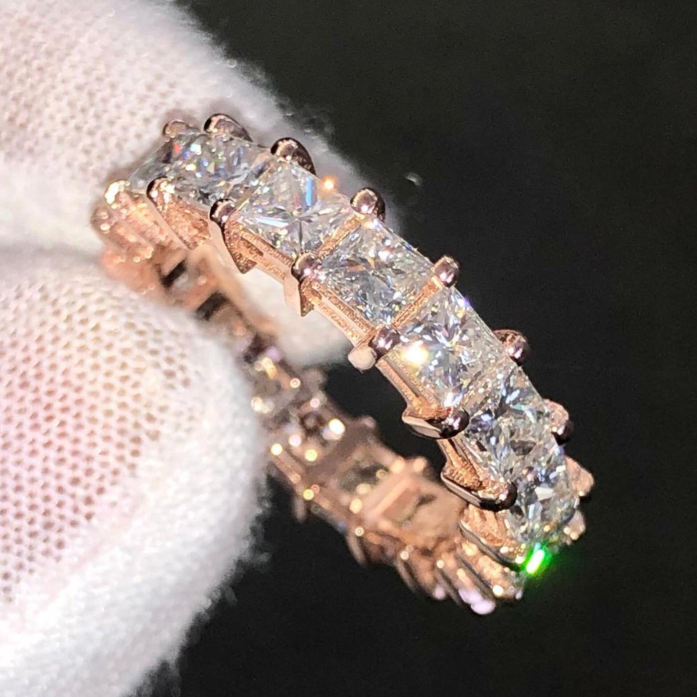 Custom Princess Diamond Ring 14k Solid Gold - 7.04 CTW