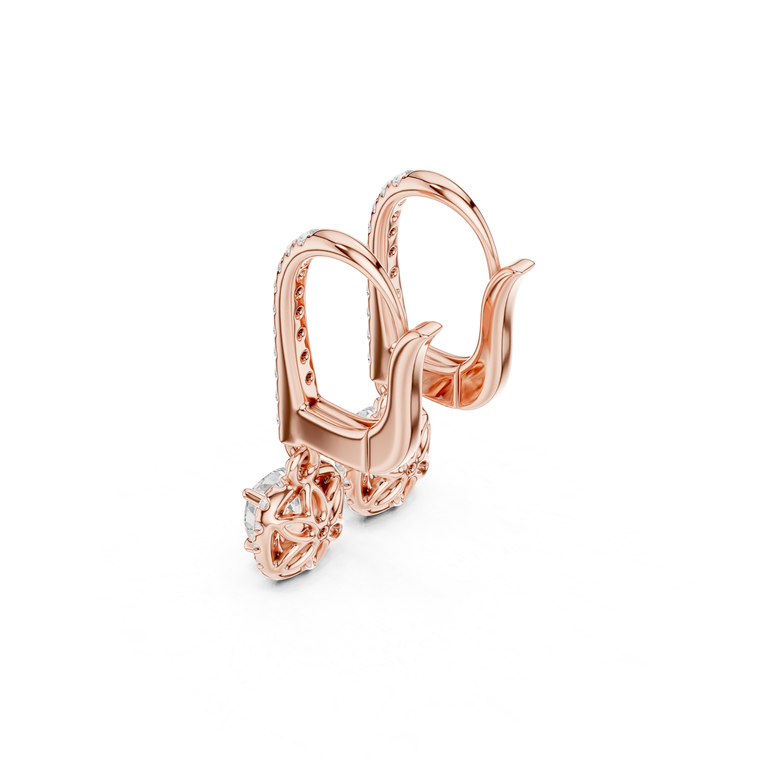 Cushion Cut VVS Diamond Gold Halo Drop Earrings