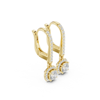 Cushion Cut VVS Diamond Gold Halo Drop Earrings