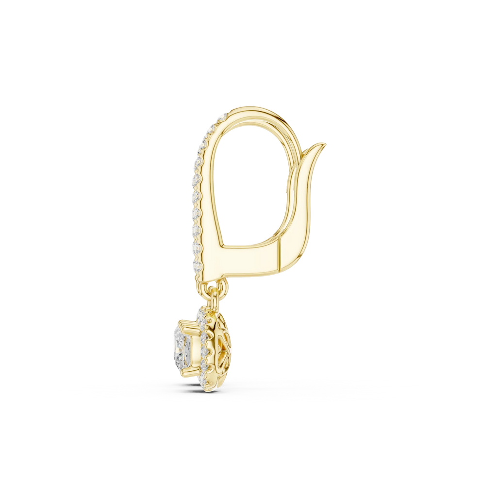Cushion Cut VVS Diamond Gold Halo Drop Earrings