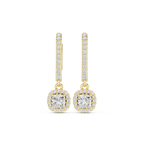 Cushion Cut VVS Diamond Gold Halo Drop Earrings