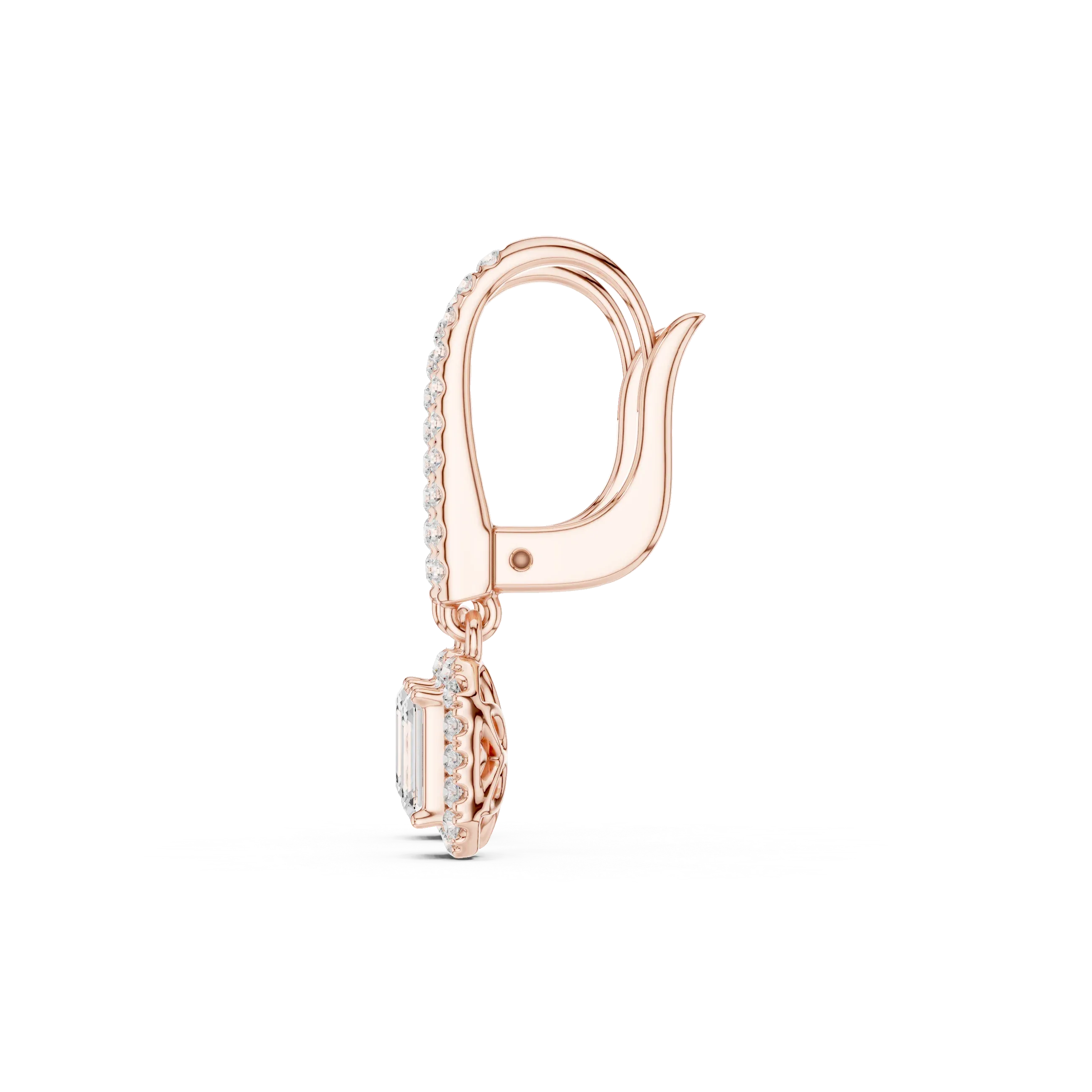 Emerald Cut VVS Diamond Gold Halo Drop Earrings