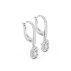 Emerald Cut VVS Diamond Gold Halo Drop Earrings