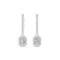 Emerald Cut VVS Diamond Gold Halo Drop Earrings