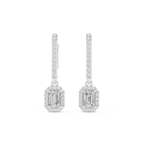 Emerald Cut VVS Diamond Gold Halo Drop Earrings