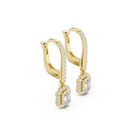 Emerald Cut VVS Diamond Gold Halo Drop Earrings