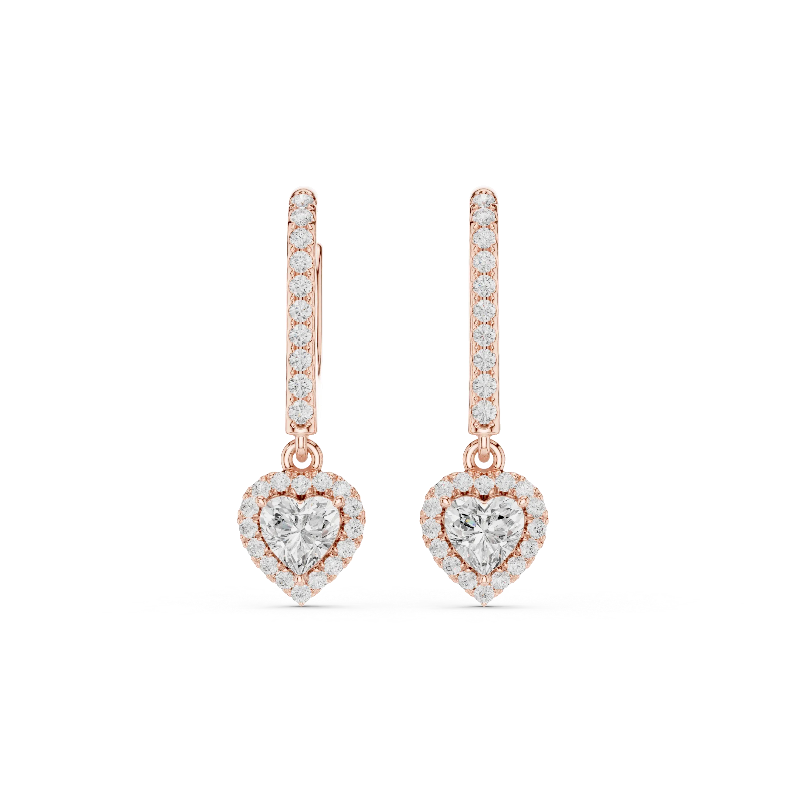 Heart Cut VVS Diamond Gold Halo Drop Earrings