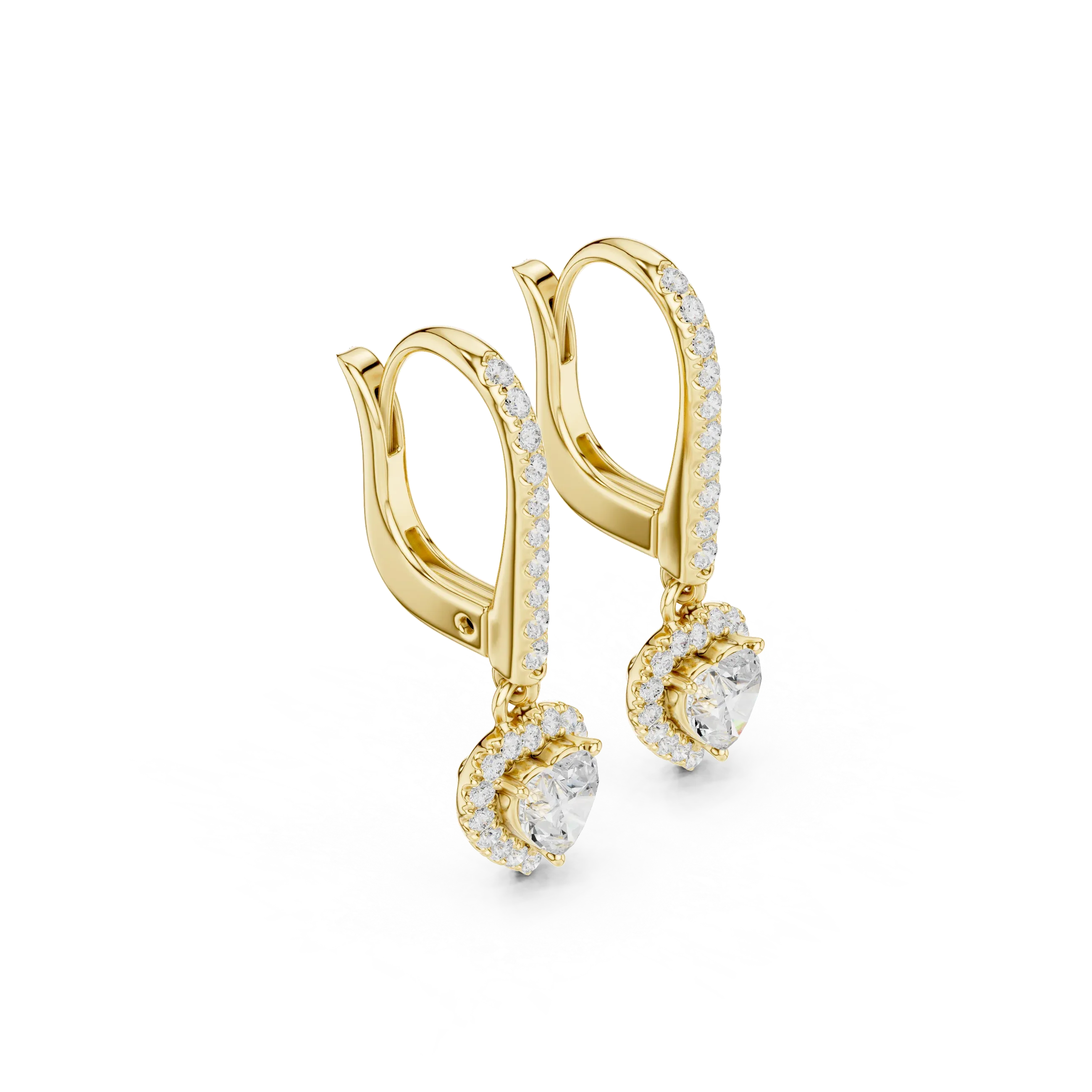 Heart Cut VVS Diamond Gold Halo Drop Earrings