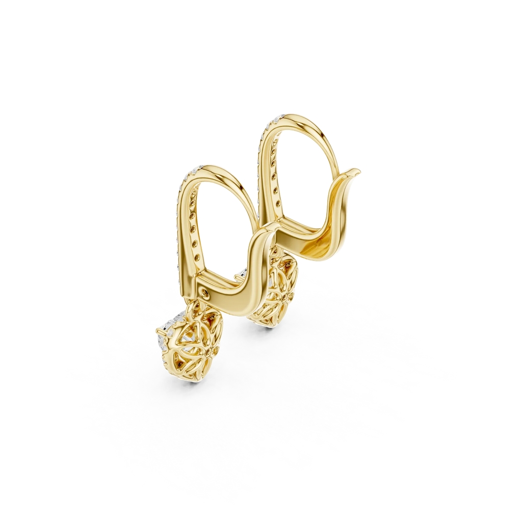 Heart Cut VVS Diamond Gold Halo Drop Earrings