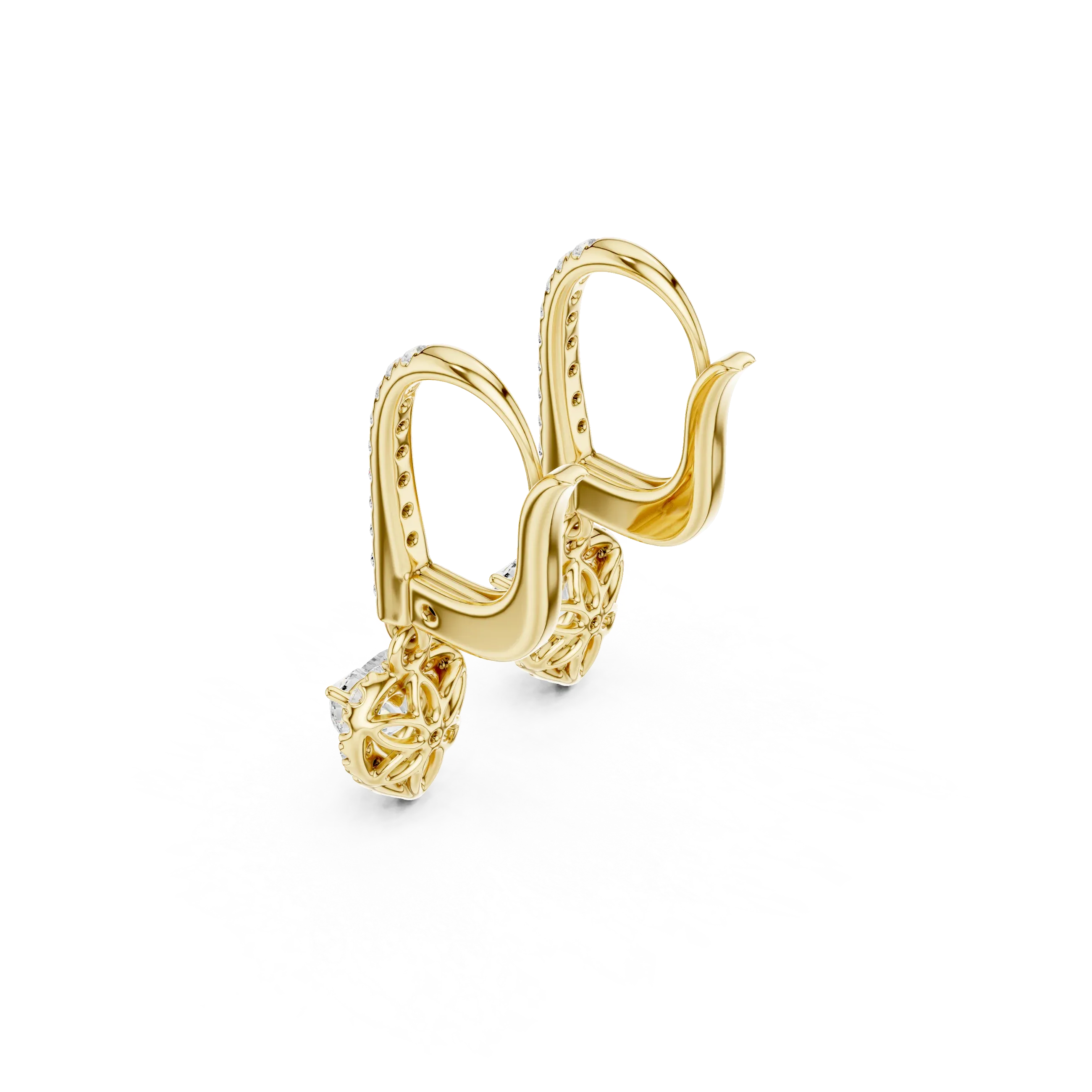 Heart Cut VVS Diamond Gold Halo Drop Earrings