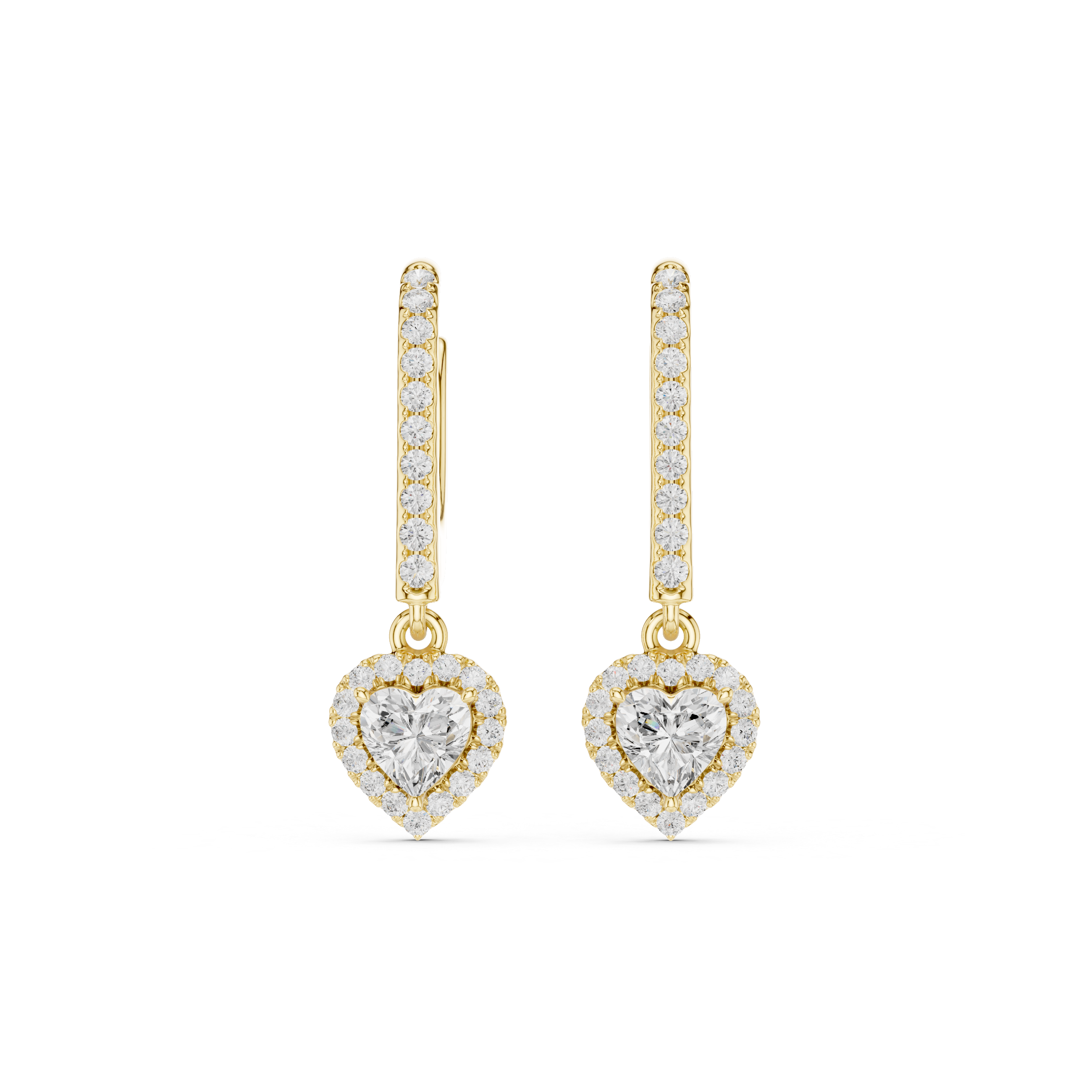 Heart Cut VVS Diamond Gold Halo Drop Earrings