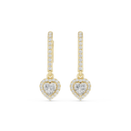 Heart Cut VVS Diamond Gold Halo Drop Earrings