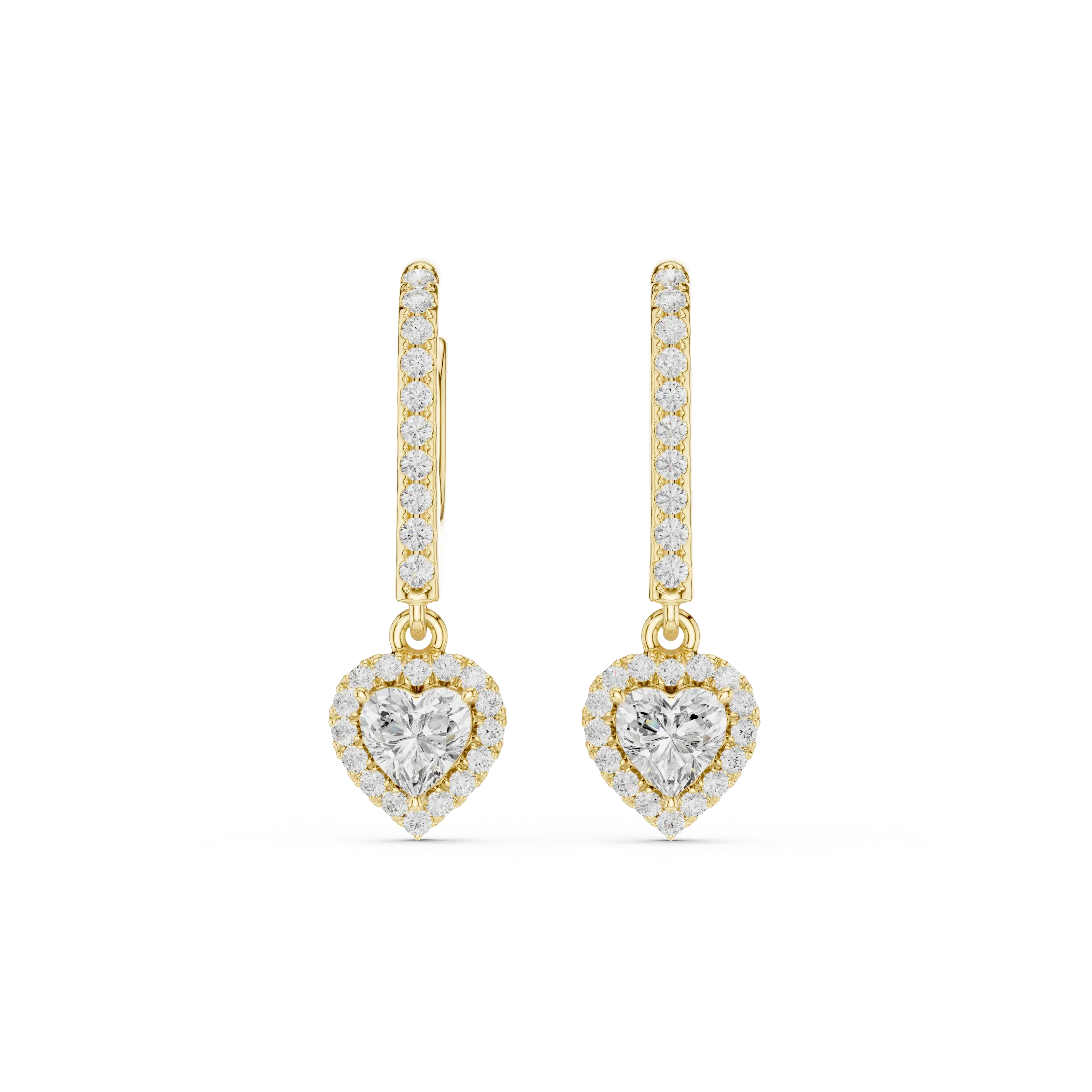 Heart Cut VVS Diamond Gold Halo Drop Earrings