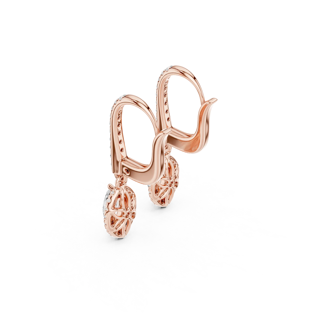 Marquise Cut VVS Diamond Gold Halo Drop Earrings