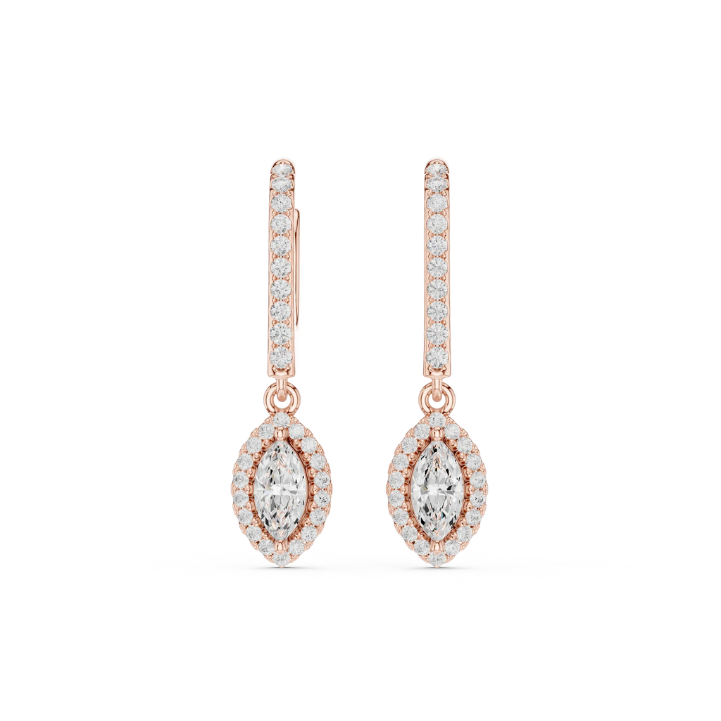 Marquise Cut VVS Diamond Gold Halo Drop Earrings