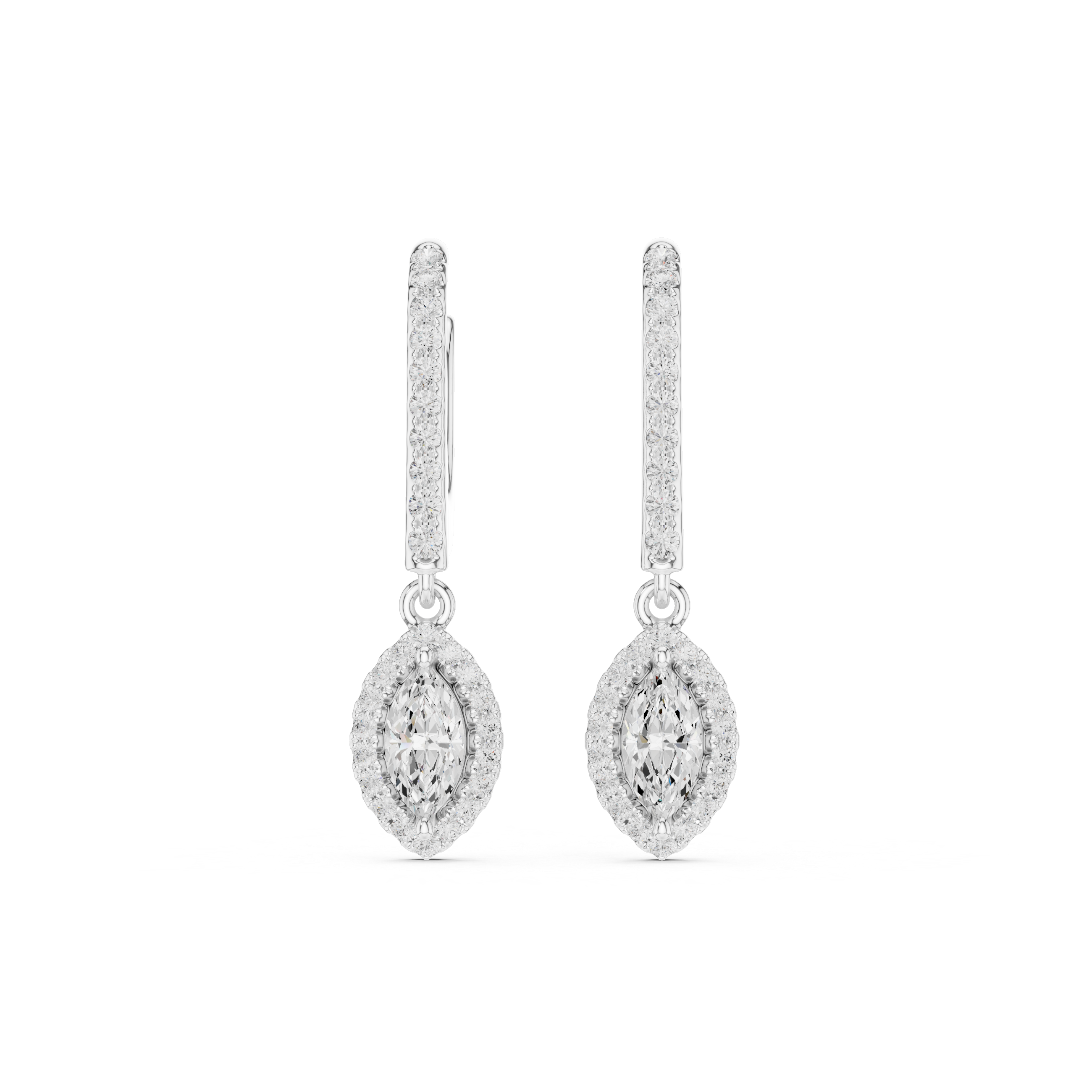 Marquise Cut VVS Diamond Gold Halo Drop Earrings