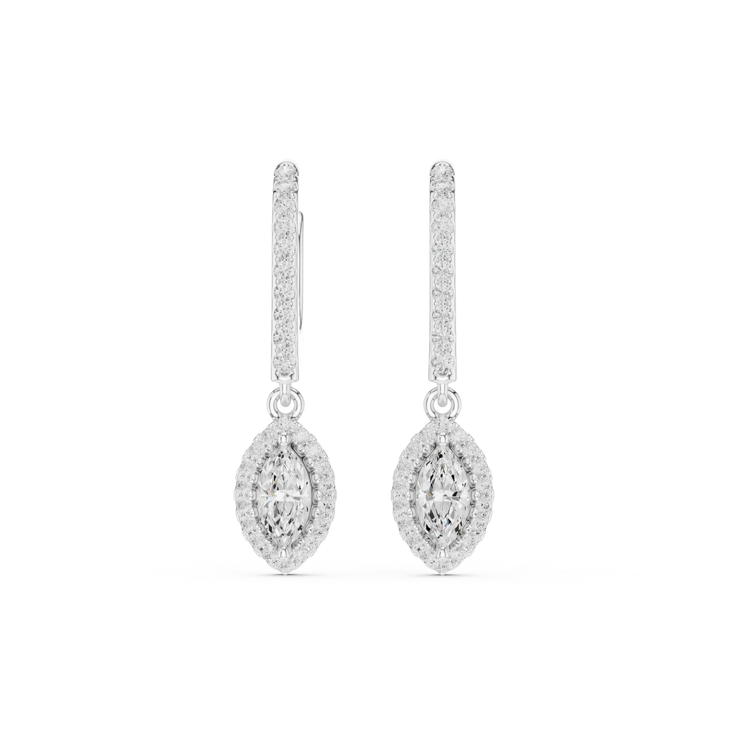 Marquise Cut VVS Diamond Gold Halo Drop Earrings