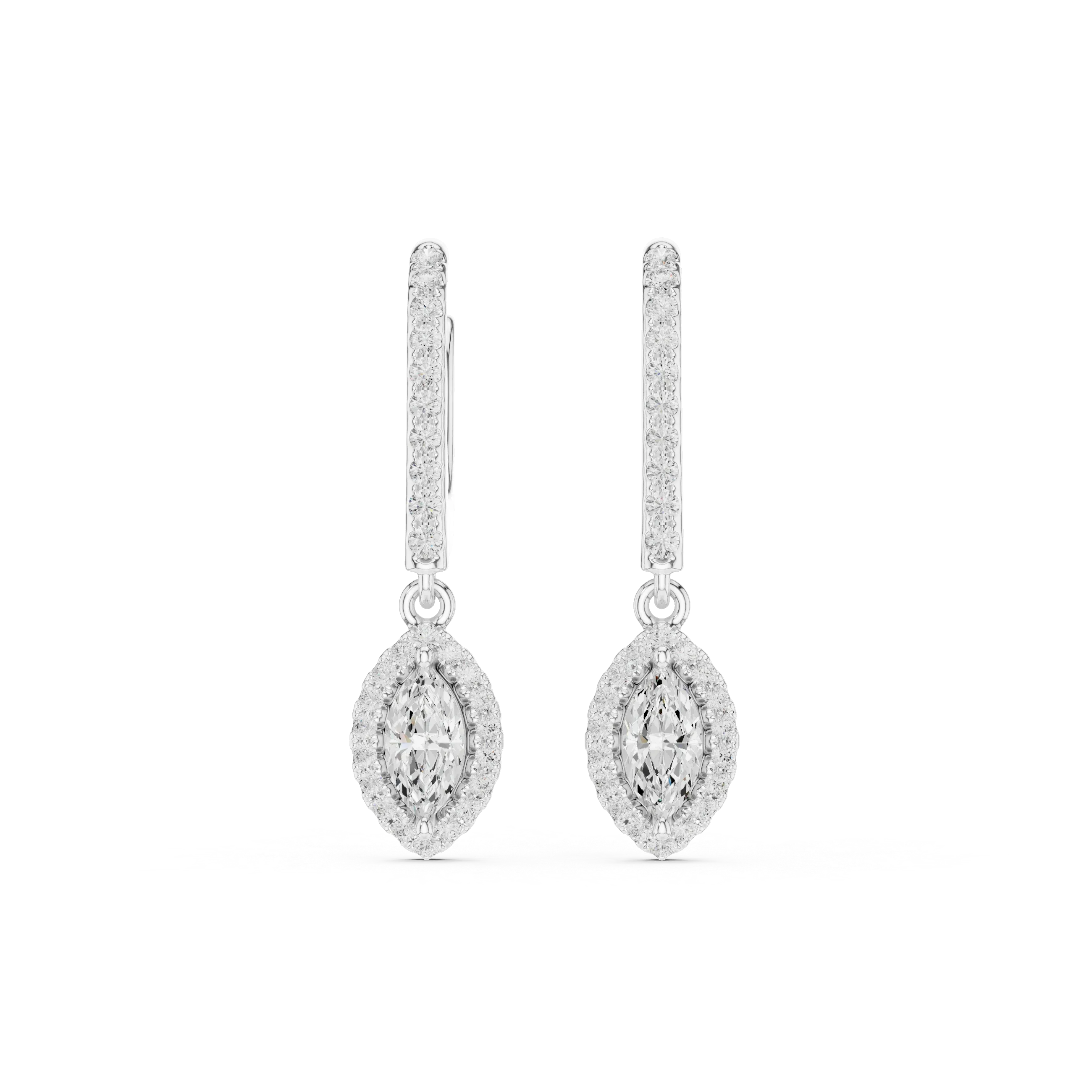 Marquise Cut VVS Diamond Gold Halo Drop Earrings