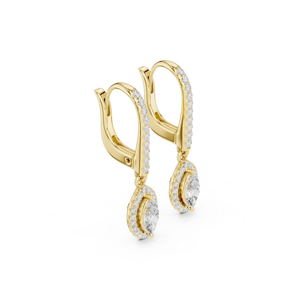 Marquise Cut VVS Diamond Gold Halo Drop Earrings