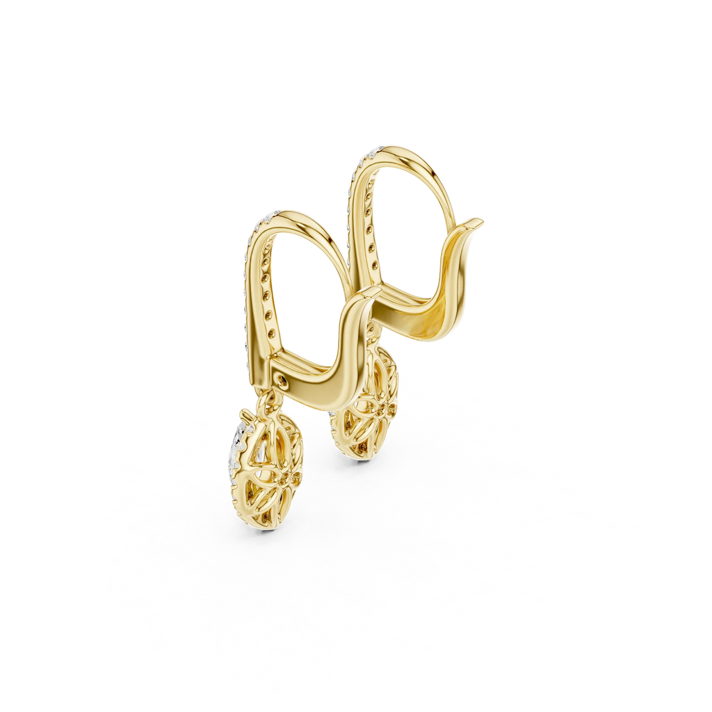 Marquise Cut VVS Diamond Gold Halo Drop Earrings