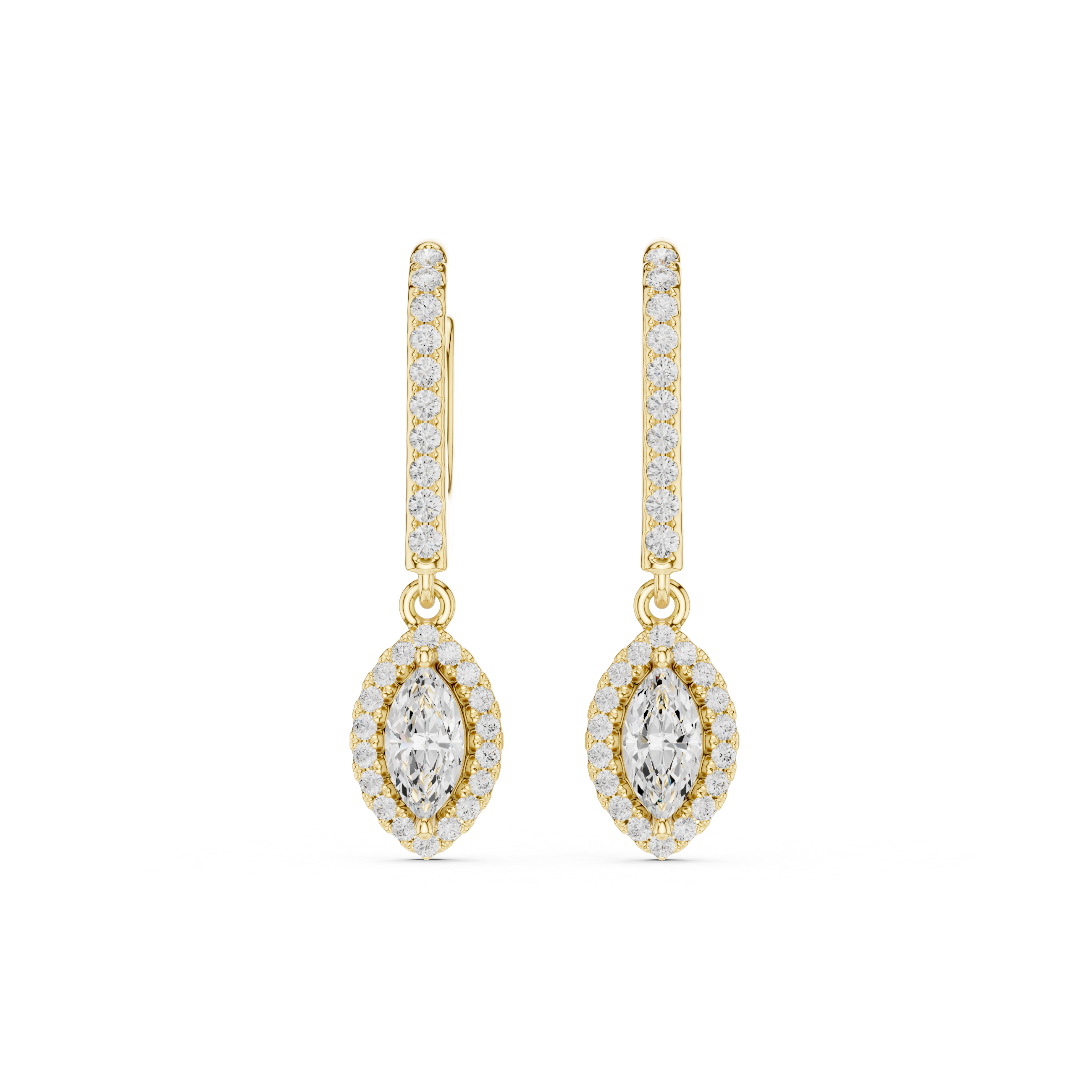 Marquise Cut VVS Diamond Gold Halo Drop Earrings