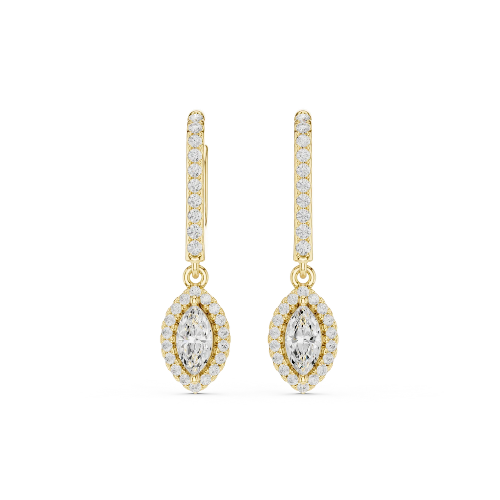 Marquise Cut VVS Diamond Gold Halo Drop Earrings