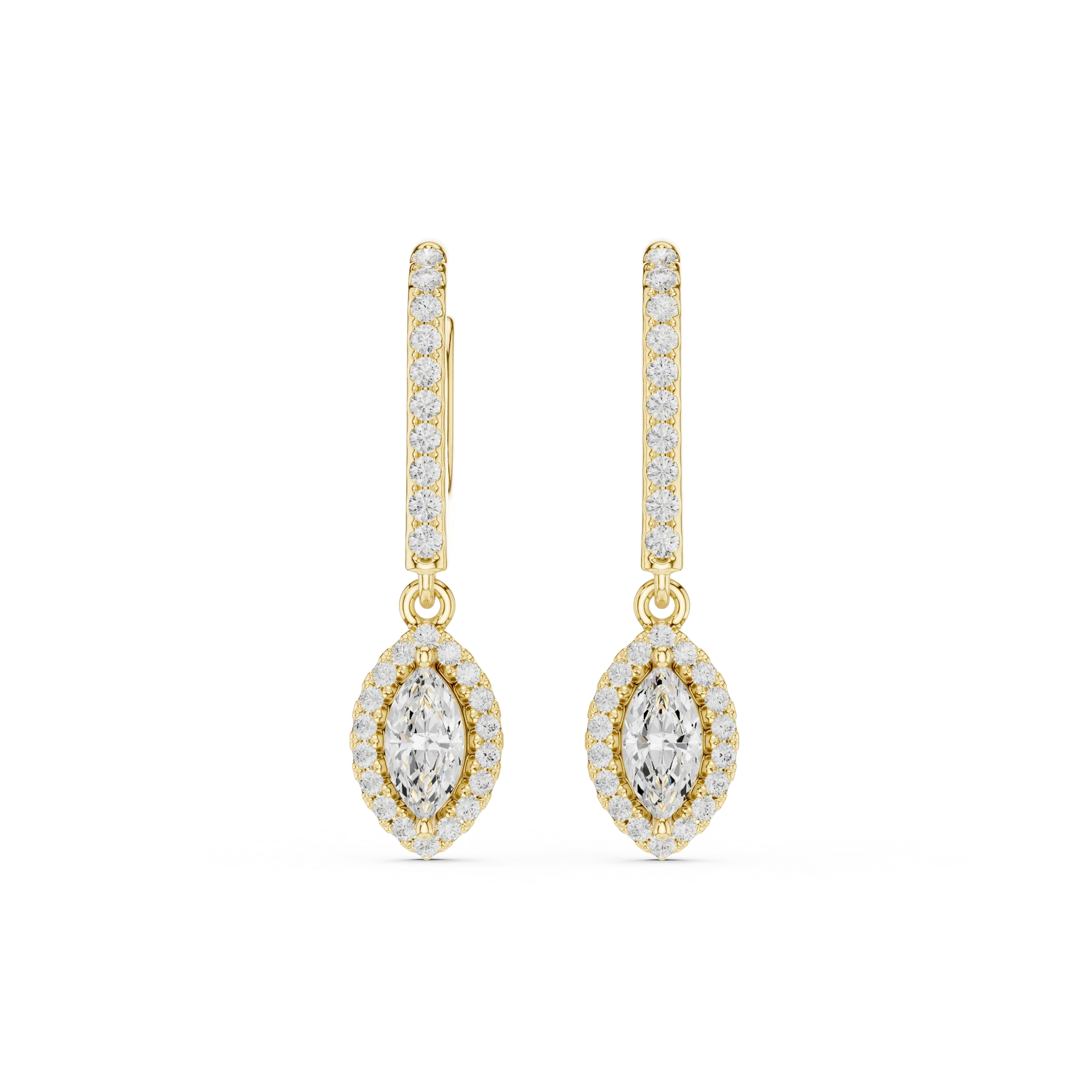 Marquise Cut VVS Diamond Gold Halo Drop Earrings