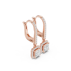 Princess Cut VVS Diamond Gold Halo Drop Earrings
