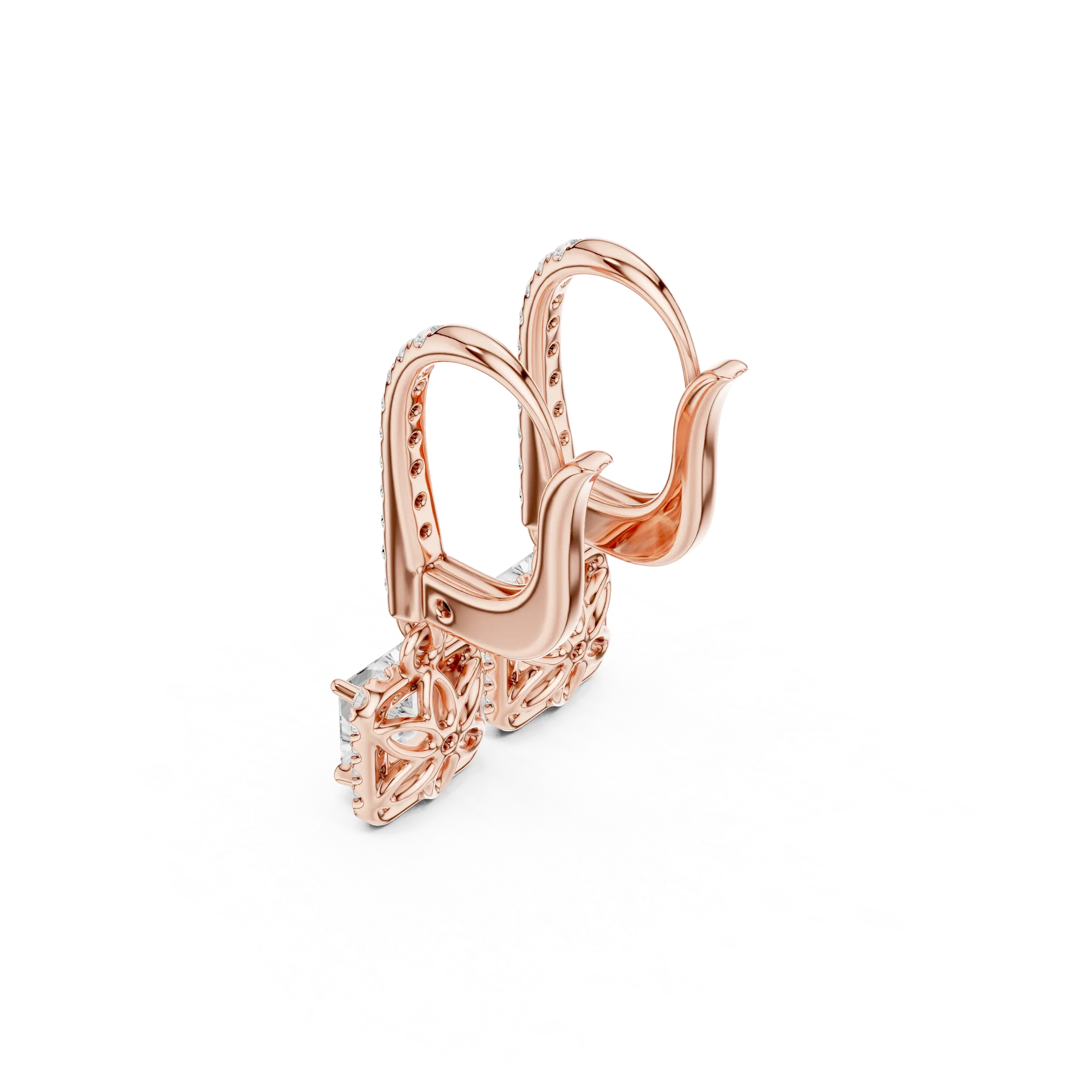 Princess Cut VVS Diamond Gold Halo Drop Earrings