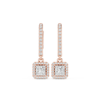 Princess Cut VVS Diamond Gold Halo Drop Earrings