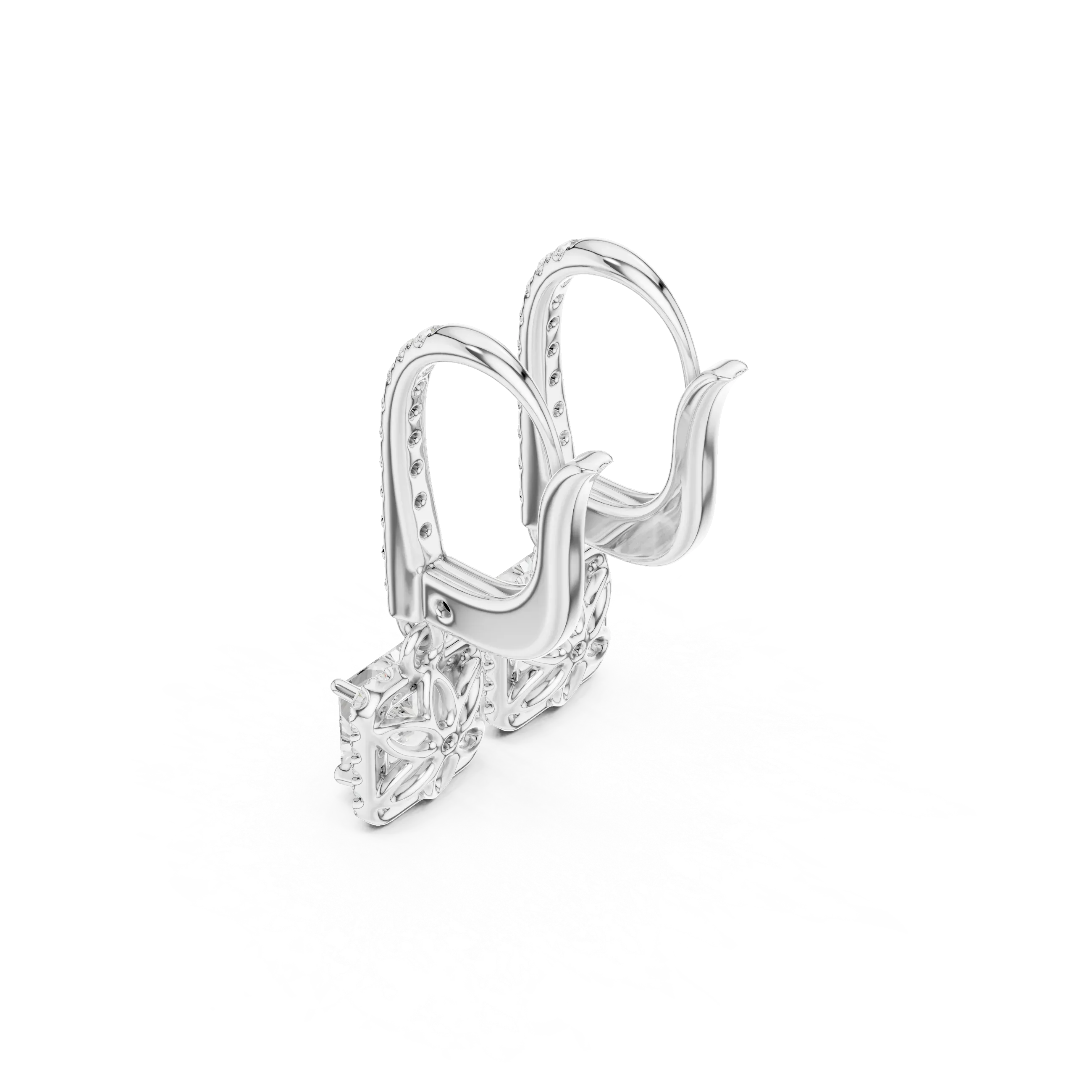 Princess Cut VVS Diamond Gold Halo Drop Earrings