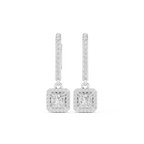 Princess Cut VVS Diamond Gold Halo Drop Earrings