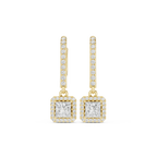 Princess Cut VVS Diamond Gold Halo Drop Earrings