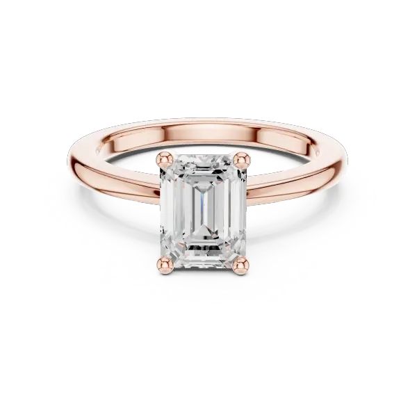 Moissanite Diamond Emerald Cut Solitaire Ring in 18K Rose Gold Ring