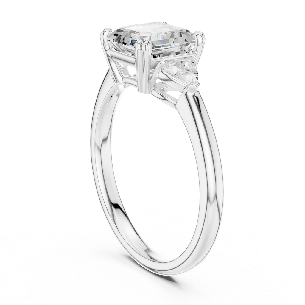 2.40 CTTW VVS1 D Color Asscher Cut Three Stone Diamond Engagement Ring